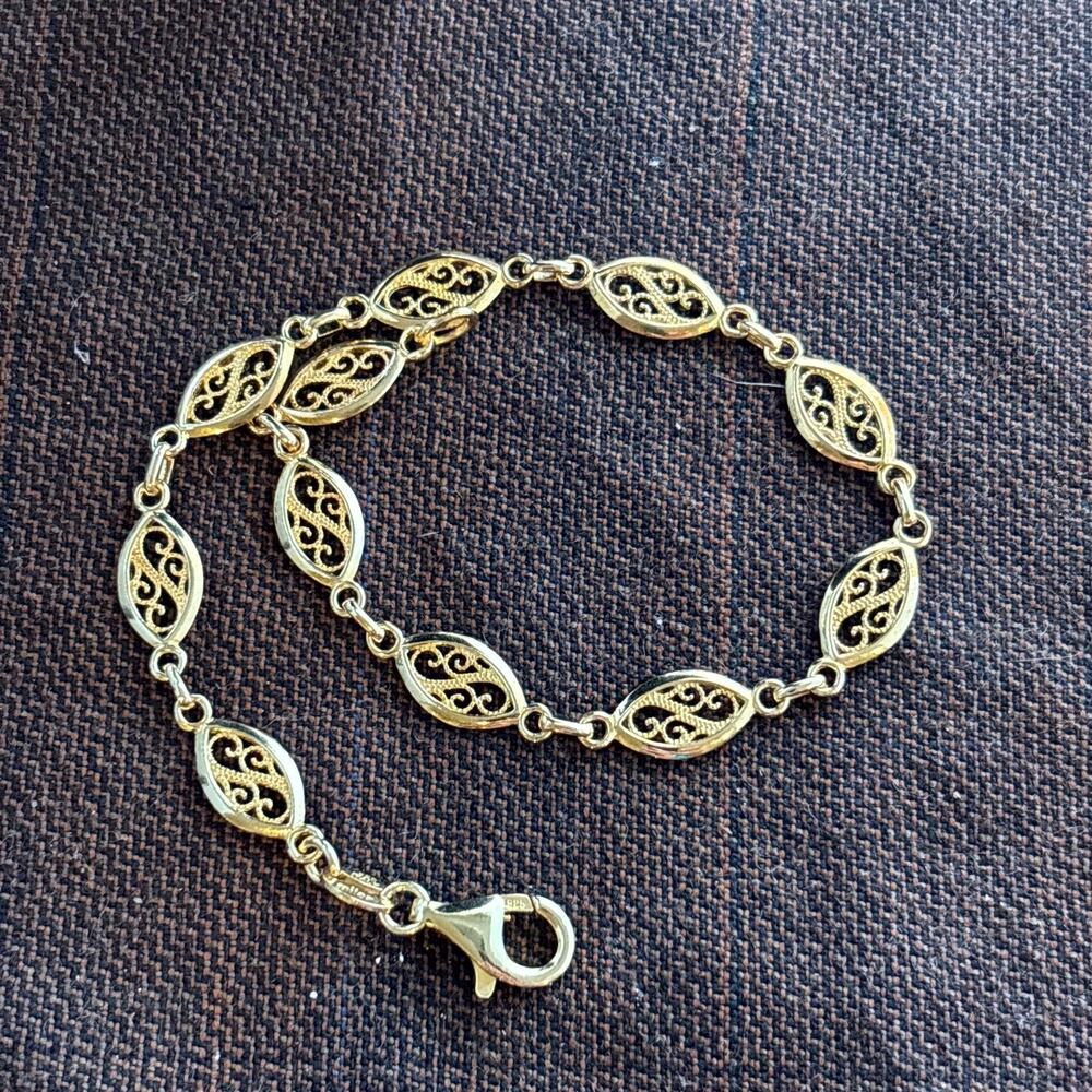 Milor Italy 925 Sterling Silver Gold Vermeil Filigree Marquise Link Bracelet